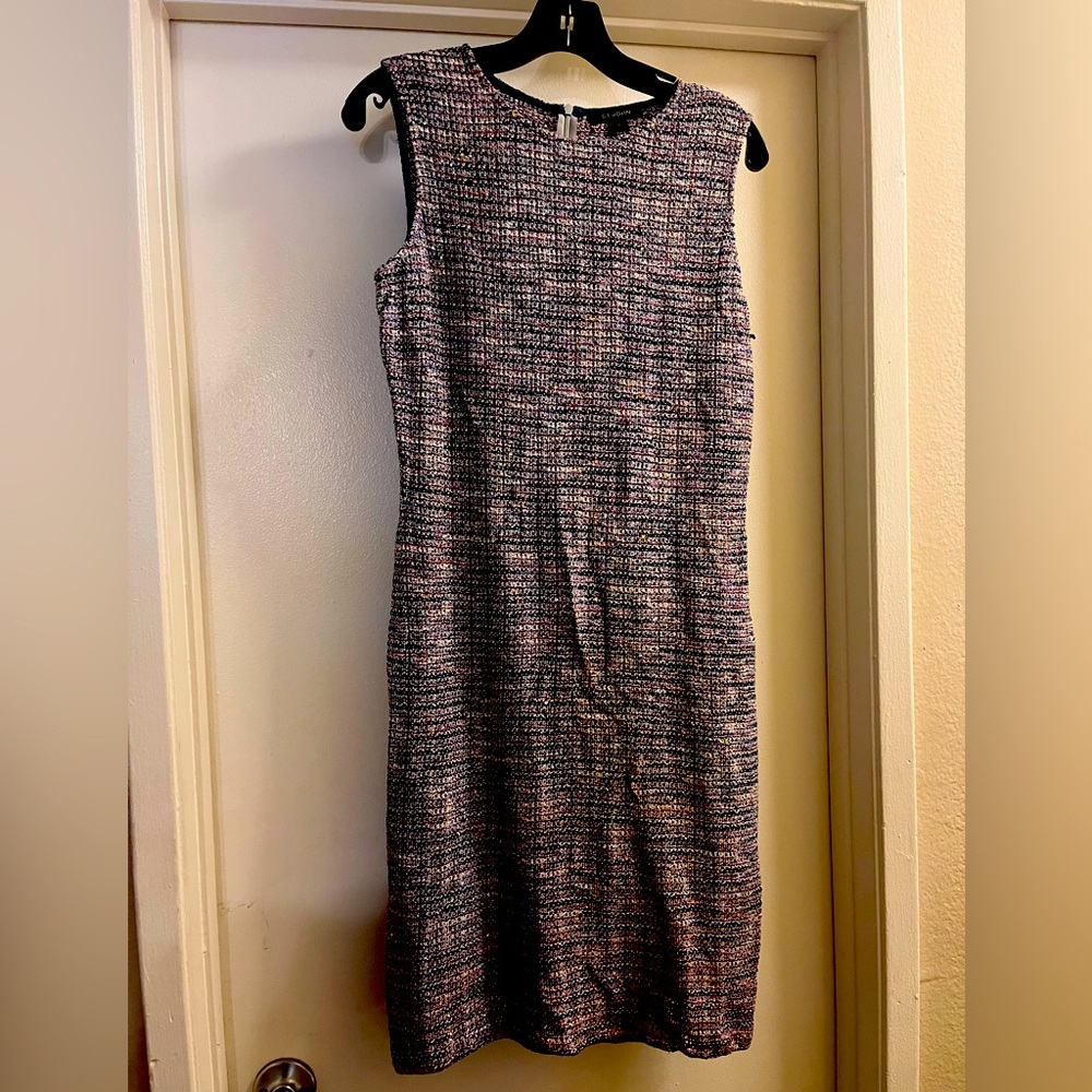 St. John Tweed Sheath Dress in Black and Pink